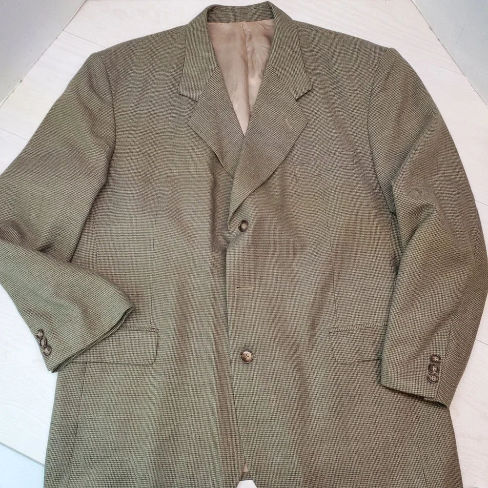Zeidler & Zeidler Mens 46R Wool Blazer Micro Check Green Brown Dark Academia